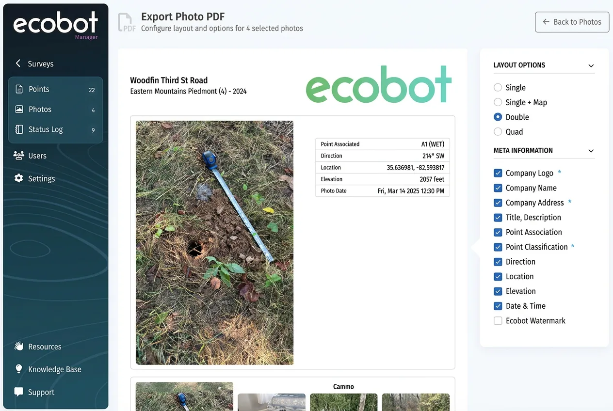 Ecobot Manager exporting a USACE-ready PDF report